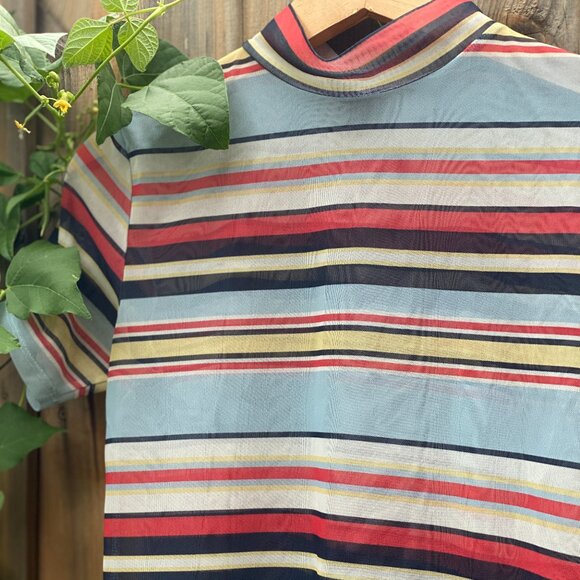 Urban Outfitters Striped Sheer Mesh Funnel Neck Top Size M - Picture 4 of 11